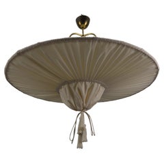 Large Mid-Century Modern Style Ufo Shaped Beige Fabric Pendant Light, 1970s