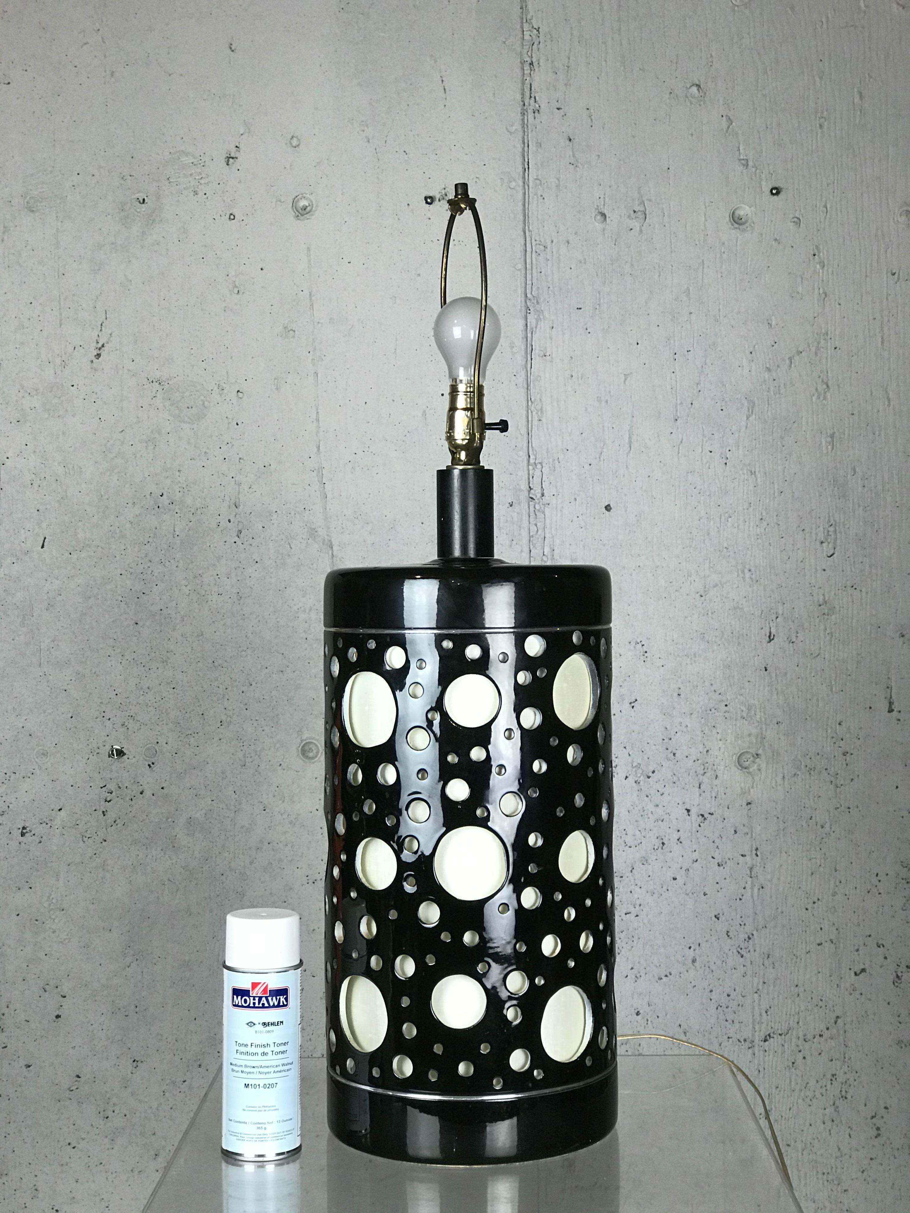 Large Mid Century Modern Table Lamp Black Ceramic Op Art After Bridget Riley 3