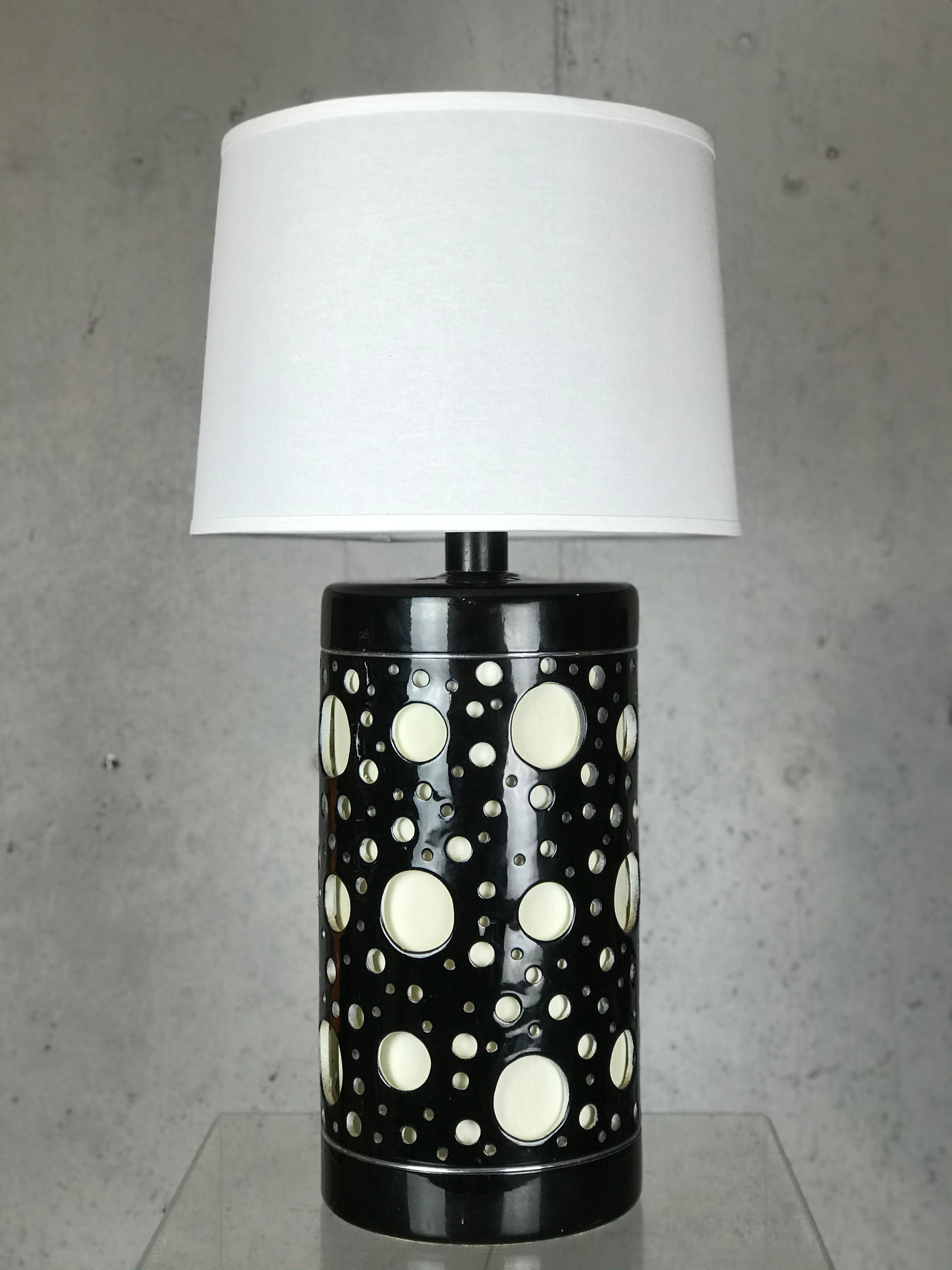 Amazing extra large perforated ceramic lamp from the late 1960s-early 1970s. It's base is 10
