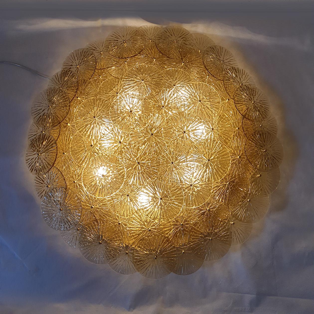 Mid-Century Modern Large Tan Disc Murano glass flush mount Vistosi style