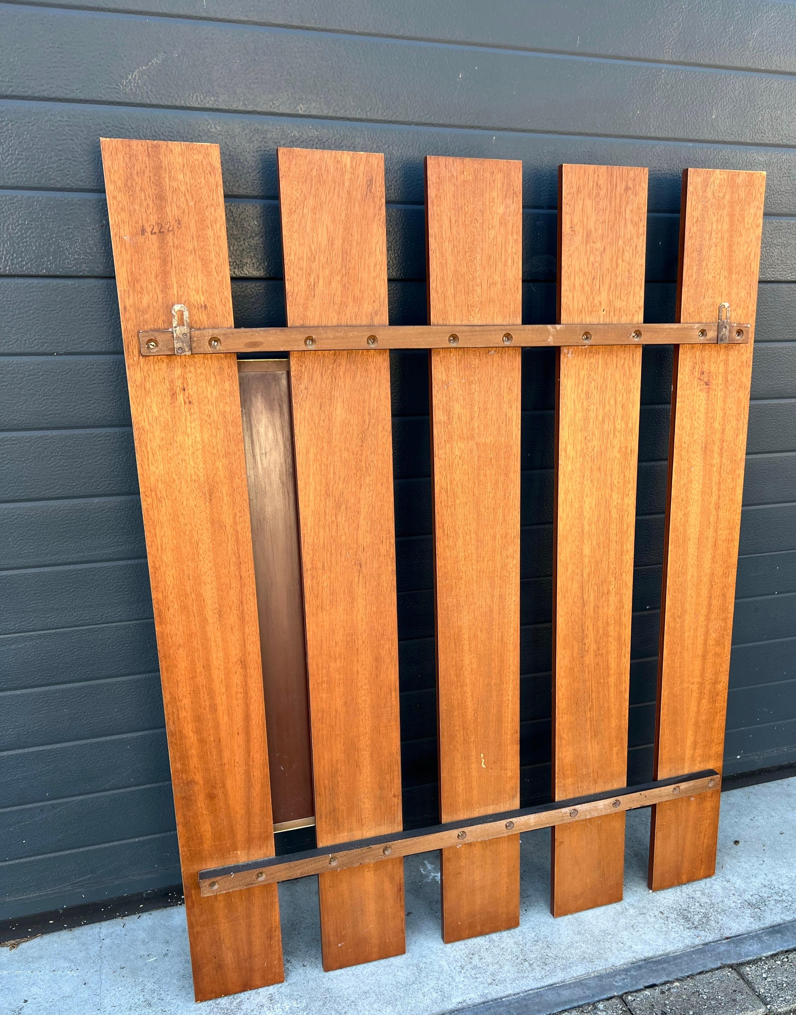 Large Mid-Century Modern Teak Slats Wall Mount Hall Coat Rack with Mirror, 1960s For Sale 3