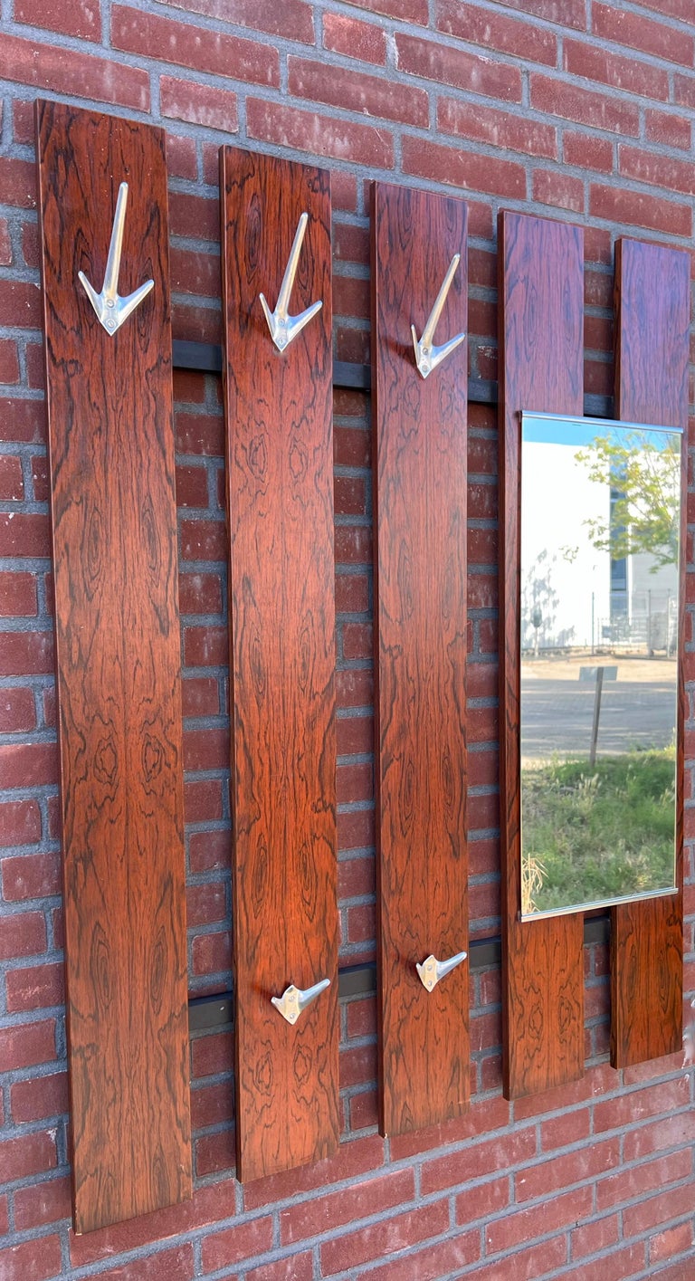 Large MidCentury Modern Teak Slats Wall Mount Hall Coat Rack with