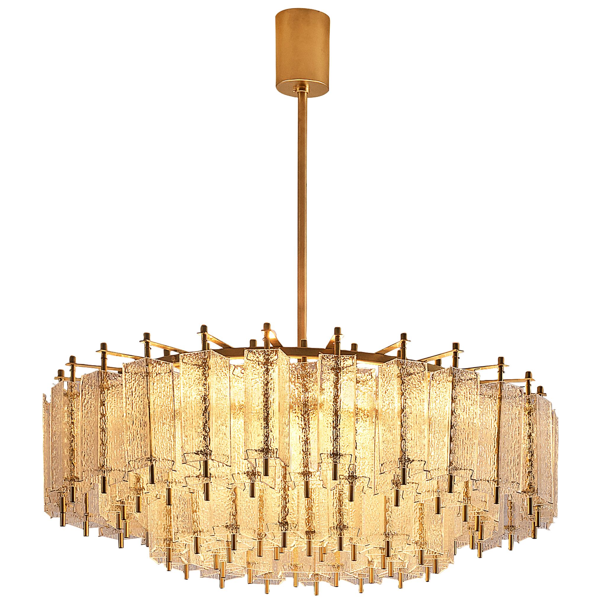 Large Mid-Century Modern Tiered Glass Chandelier Width 114cm/45in