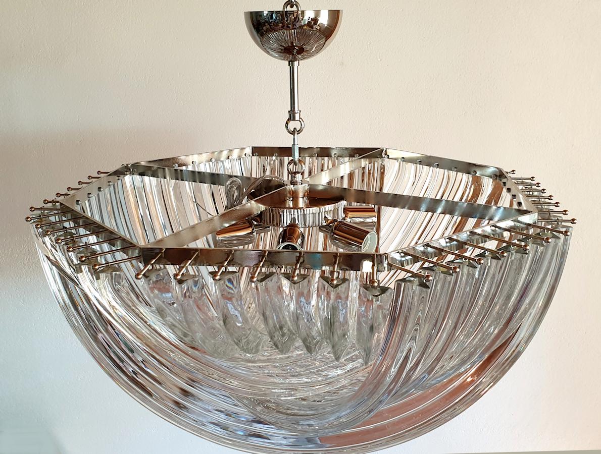 Late 20th Century Large Mid-Century Modern Vintage Venini Chandelier Clear Murano Glass Italy 1980
