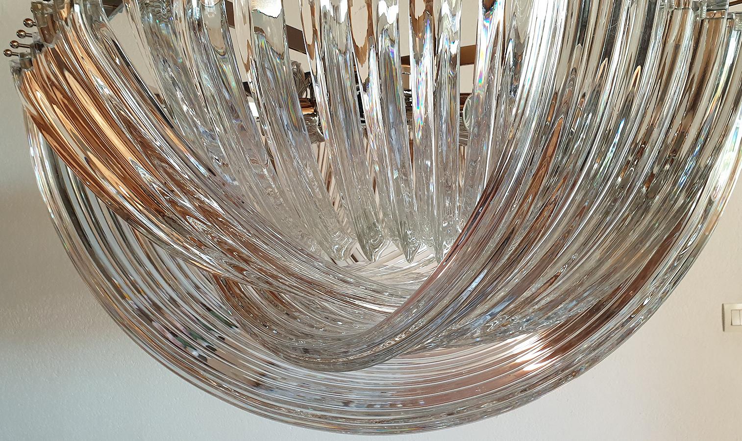 Large Mid-Century Modern Vintage Venini Chandelier Clear Murano Glass Italy 1980 1