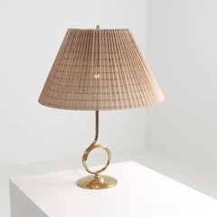 Grande lampada da tavolo Valinte in stile Mid-Century Modern, in ottone e rattan, Finlandia, anni ’50