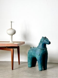 Large Mid Century Modern Verdigris Ceramic Japanese Haniwa Style Horse Sculpture