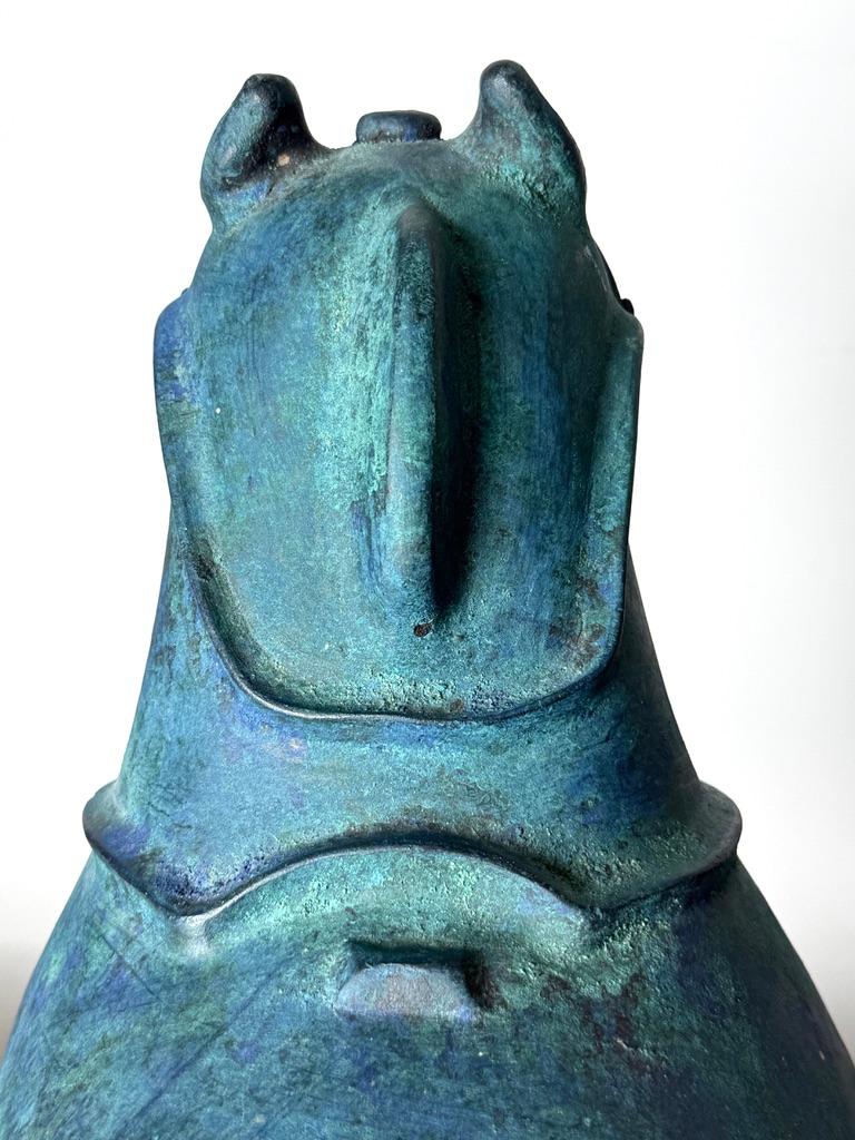 Gran Escultura de Caballo de Cerámica Japonesa Estilo Haniwa de Verdigris Moderno de Mediados de Siglo Cerámico en venta