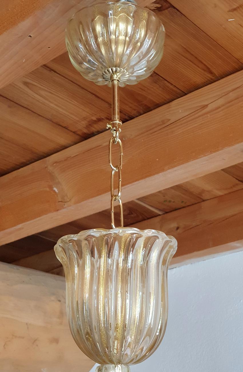 Large Mid-Century Modern Clear & Gold Murano Glass Chandelier Barovier Italy 60s 3