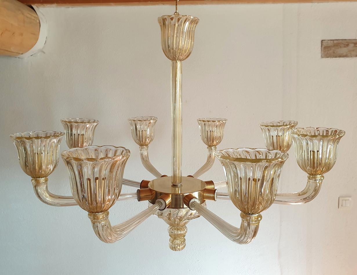 Mid-20th Century Large Mid-Century Modern Clear & Gold Murano Glass Chandelier Barovier Italy 60s