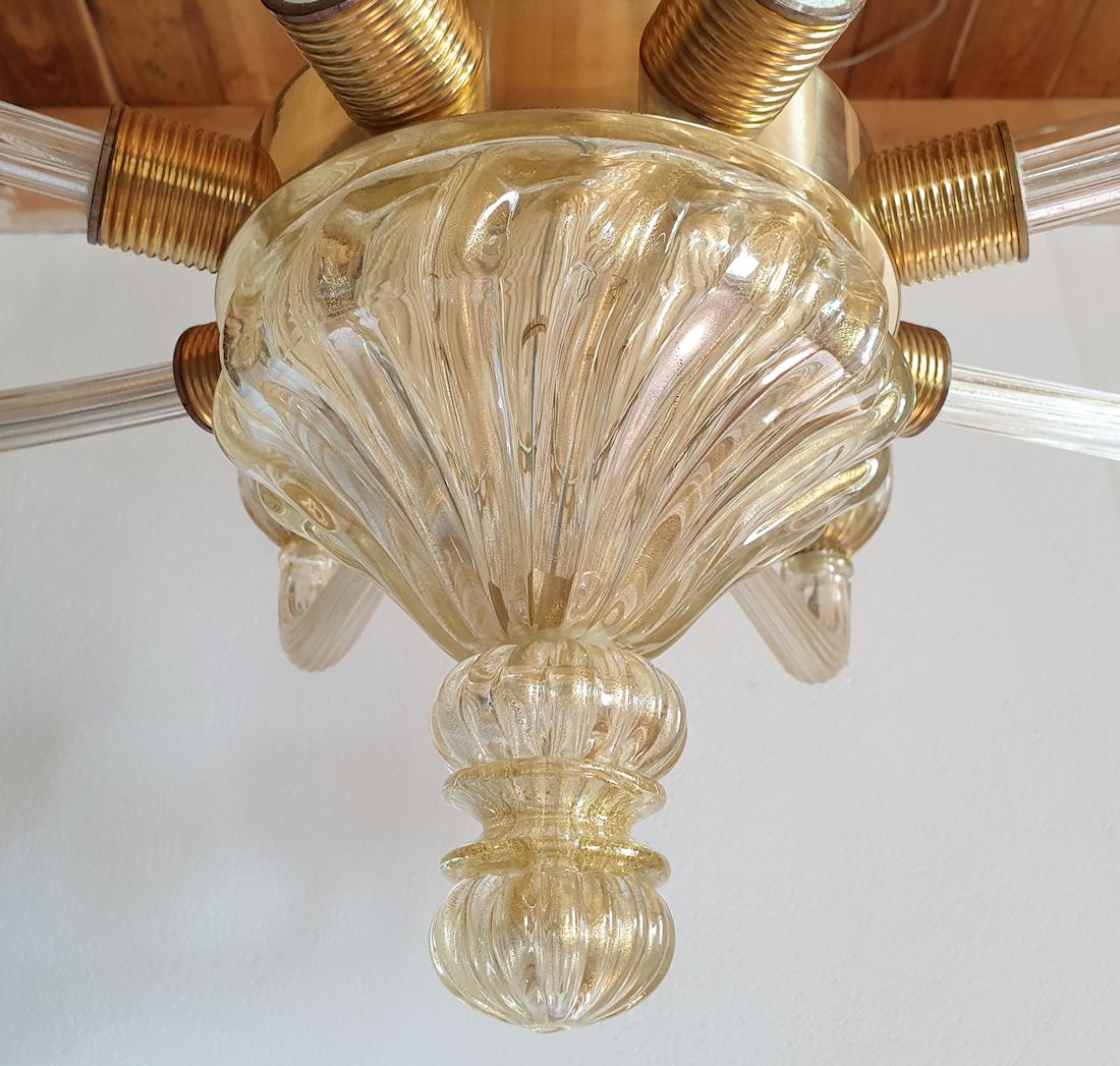 Large Mid-Century Modern Clear & Gold Murano Glass Chandelier Barovier Italy 60s 1