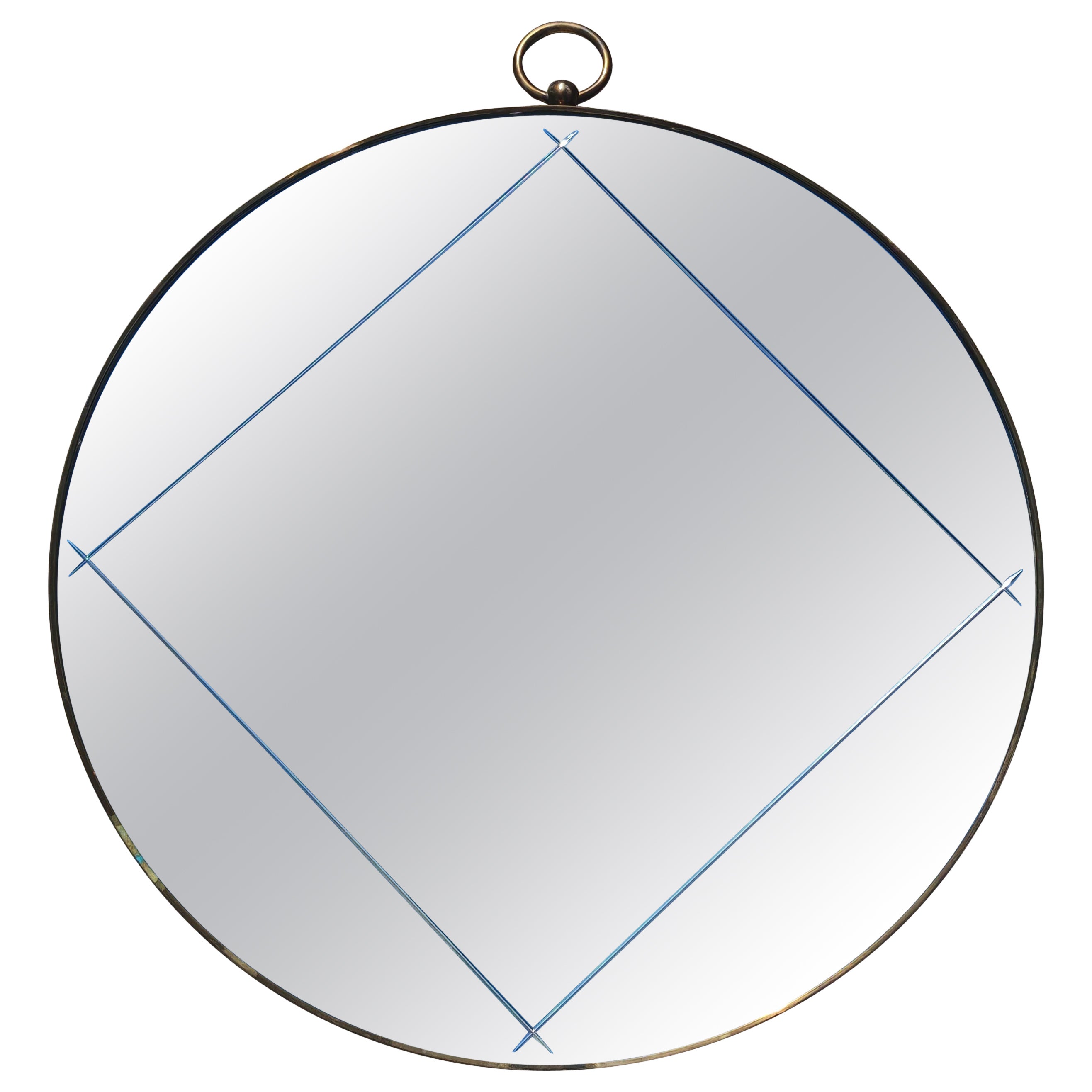 Large Mid Century Modern Wall Mirror in brass frame by Josef Frank, Austria 1950 For Sale