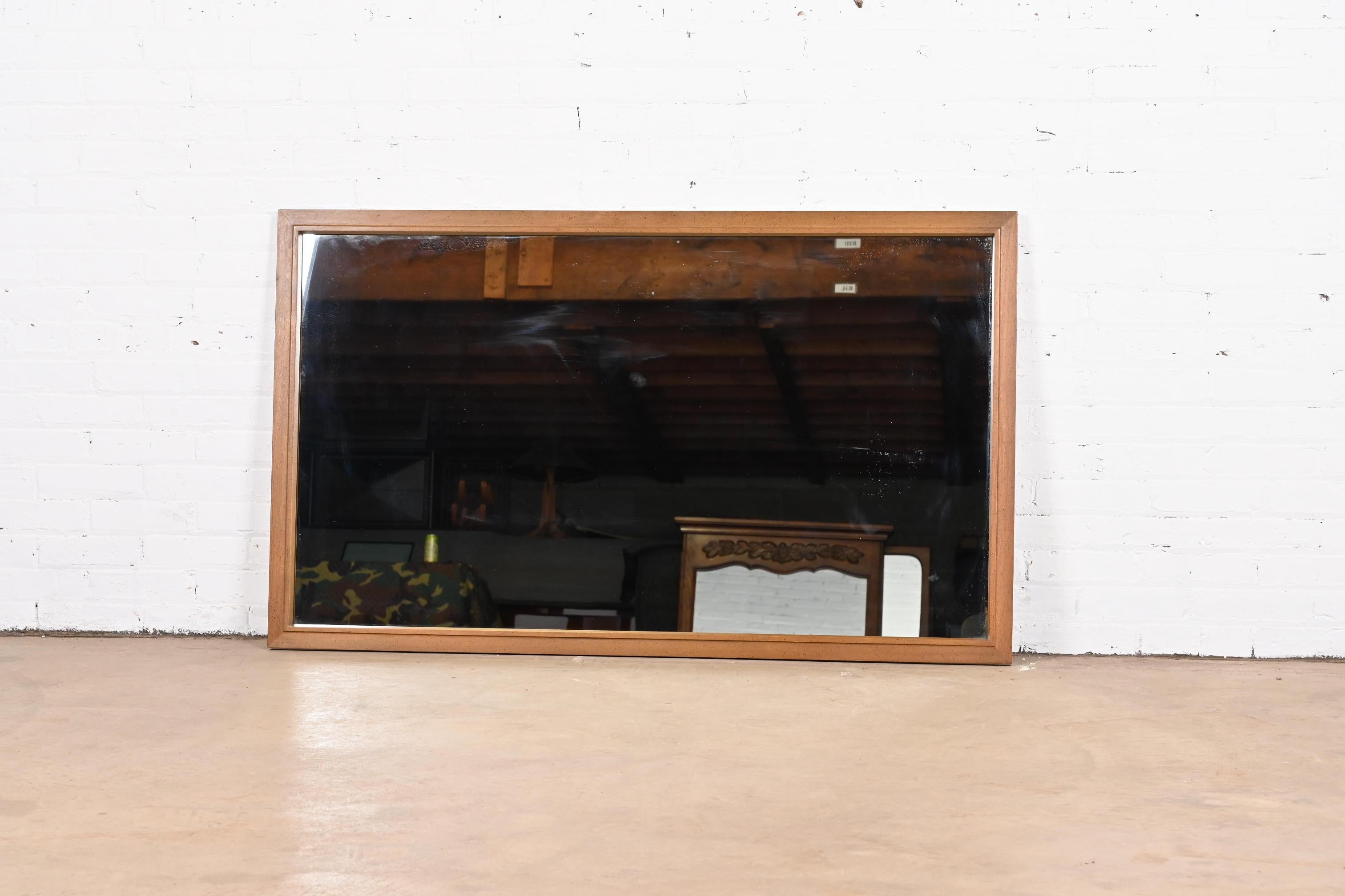 Large Mid-Century Modern Walnut Framed Wall Mirror In Good Condition In South Bend, IN