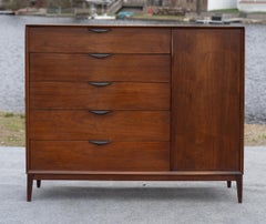 Large Mid-Century Modern Walnut Tall 7-Drawer & Door Dresser Dillingham