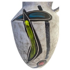 Large Mid-Century Modern West German Ceramic Vase, Abstract with Handle