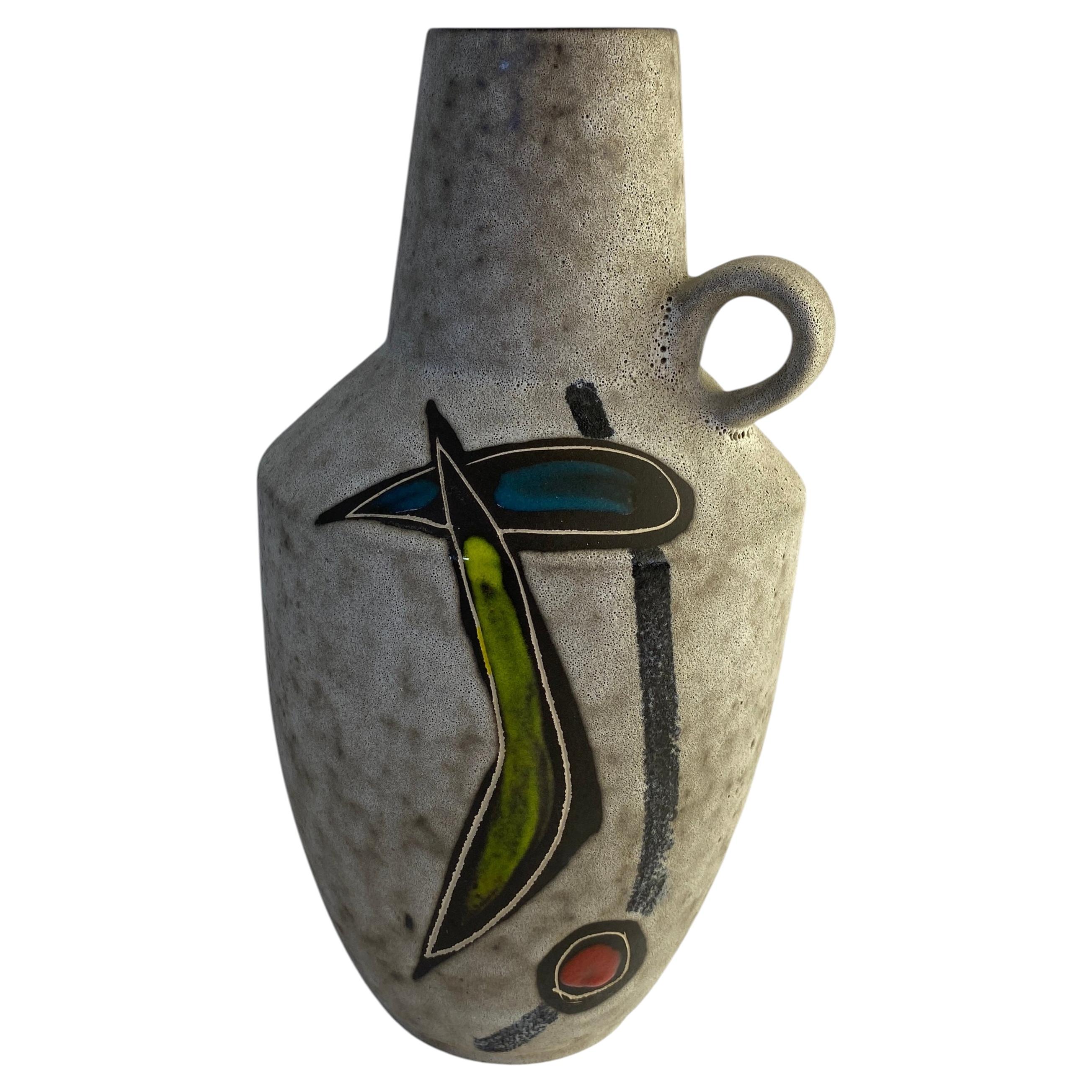 Grande vaso in ceramica della Germania occidentale in stile Mid-Century Modern, con motivo astratto e manico