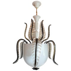 Large White & gold Murano Glass Chandelier Seguso Style