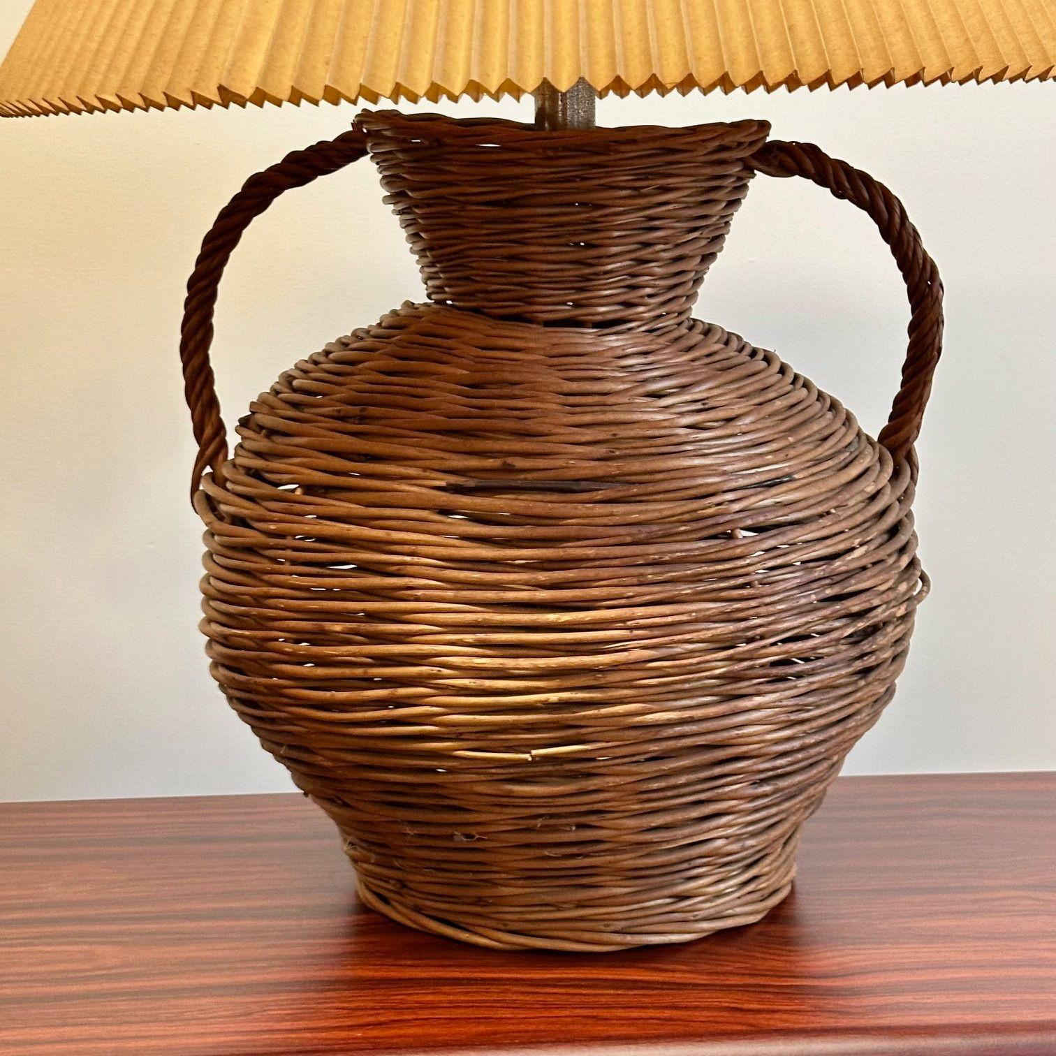 Kovacs, Mid-Century Modern, Large Wicker Table Lamps, United States, 1980s For Sale 6