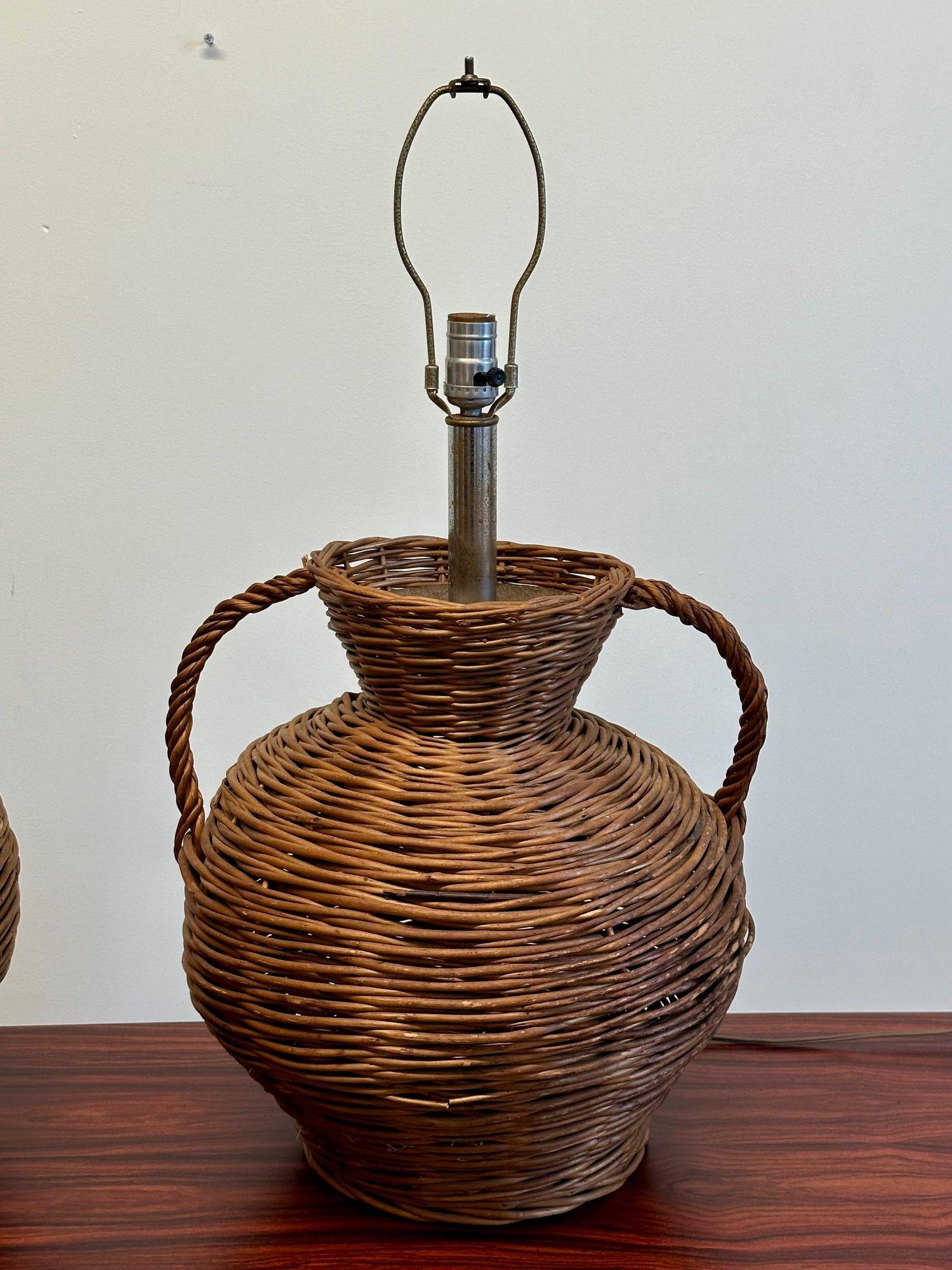 Kovacs, Mid-Century Modern, Large Wicker Table Lamps, United States, 1980s 7