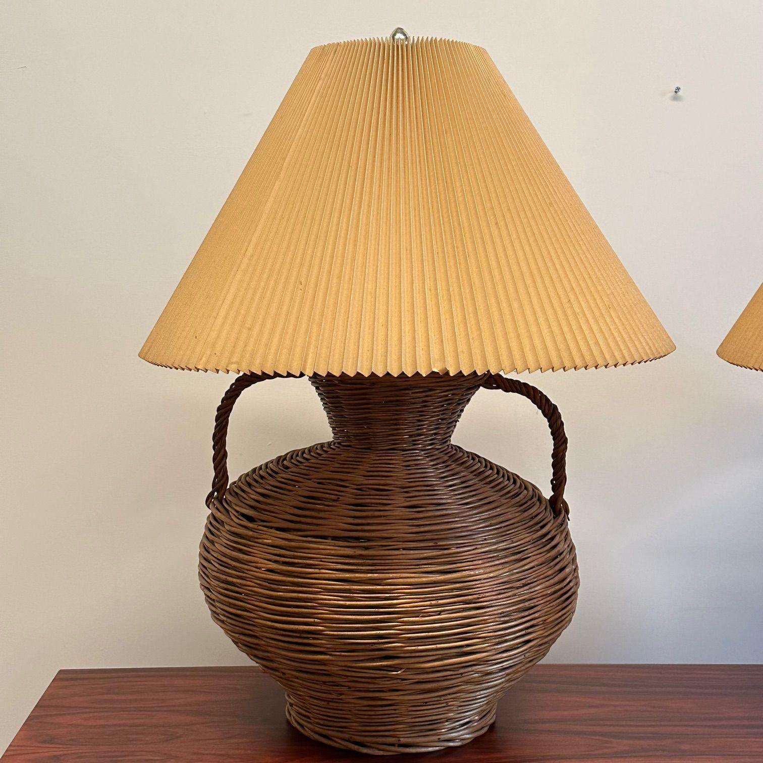 Late 20th Century Kovacs, Mid-Century Modern, Large Wicker Table Lamps, United States, 1980s For Sale