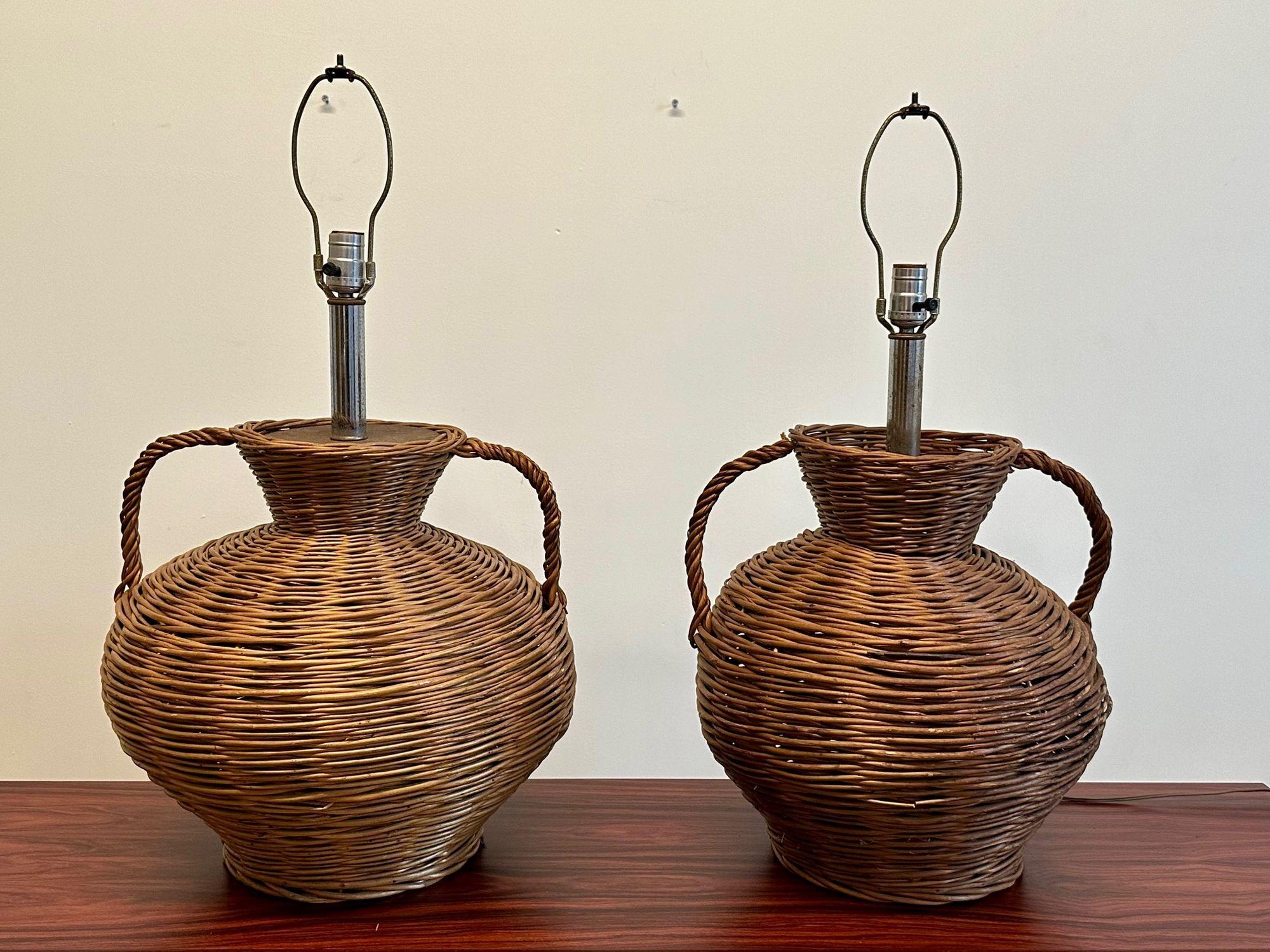 Kovacs, Mid-Century Modern, Large Wicker Table Lamps, United States, 1980s 2
