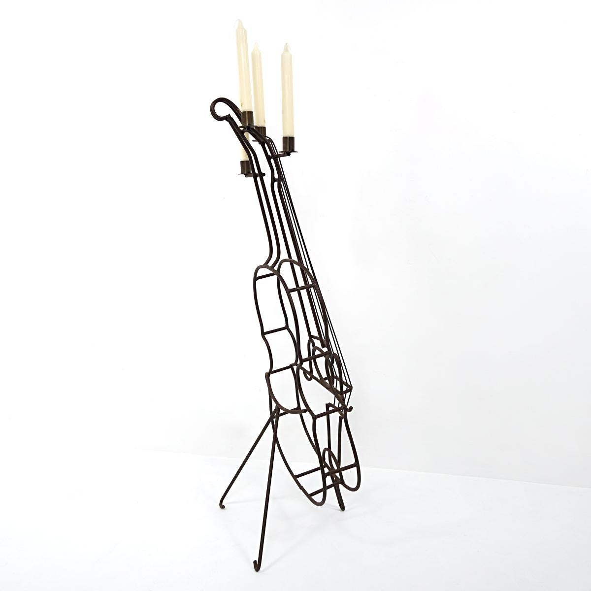 Large Mid-Century Modern Wire Steel Candle Holder in the Shape of a Cello For Sale 5