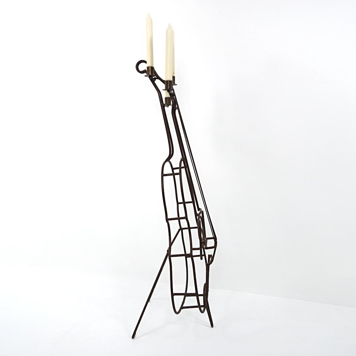 Large Mid-Century Modern Wire Steel Candle Holder in the Shape of a Cello For Sale 6