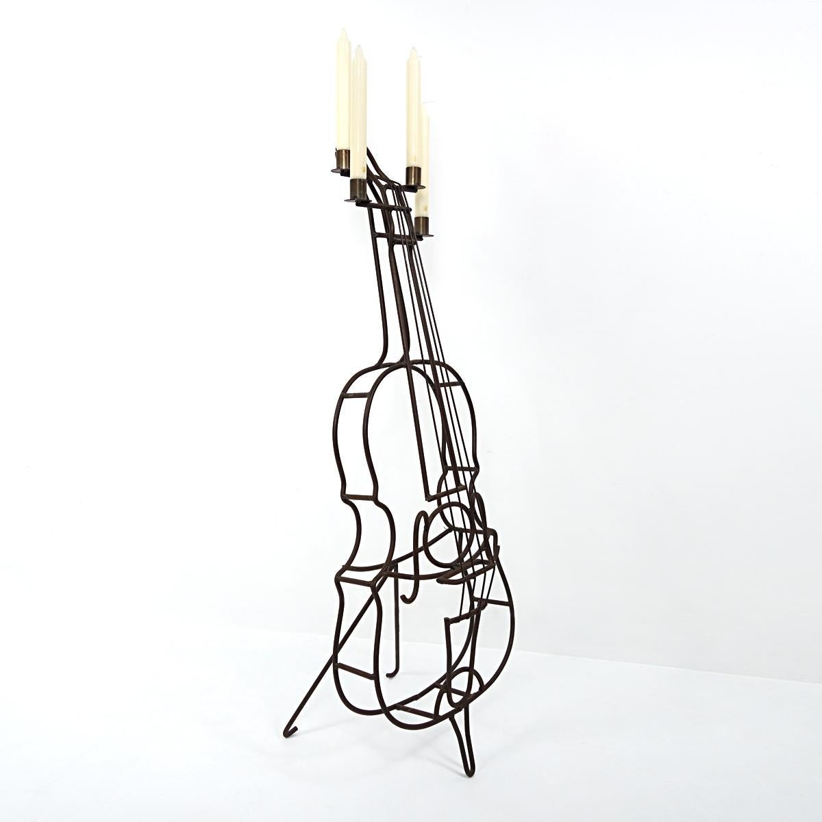 Large Mid-Century Modern Wire Steel Candle Holder in the Shape of a Cello For Sale 7
