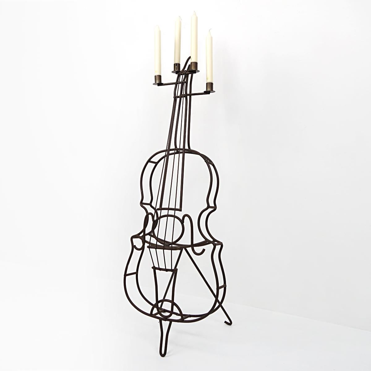 20th Century Large Mid-Century Modern Wire Steel Candle Holder in the Shape of a Cello For Sale