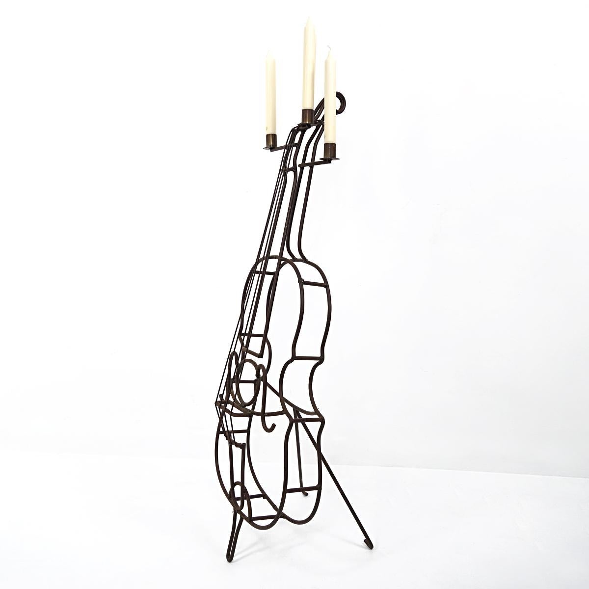 Large Mid-Century Modern Wire Steel Candle Holder in the Shape of a Cello For Sale 1
