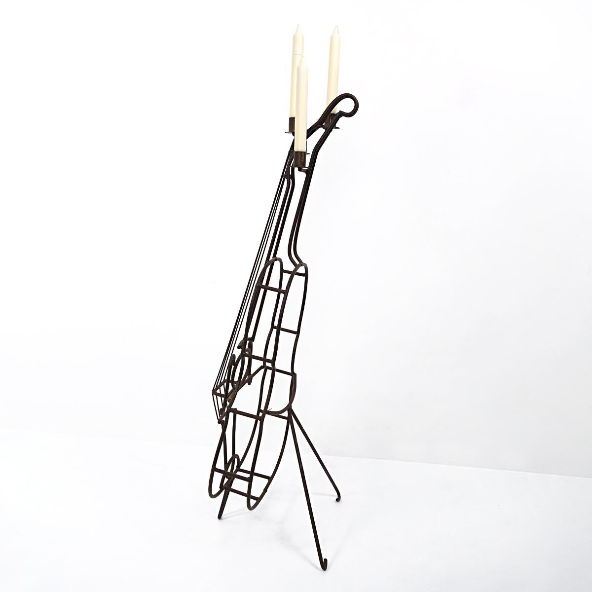 Large Mid-Century Modern Wire Steel Candle Holder in the Shape of a Cello For Sale 2
