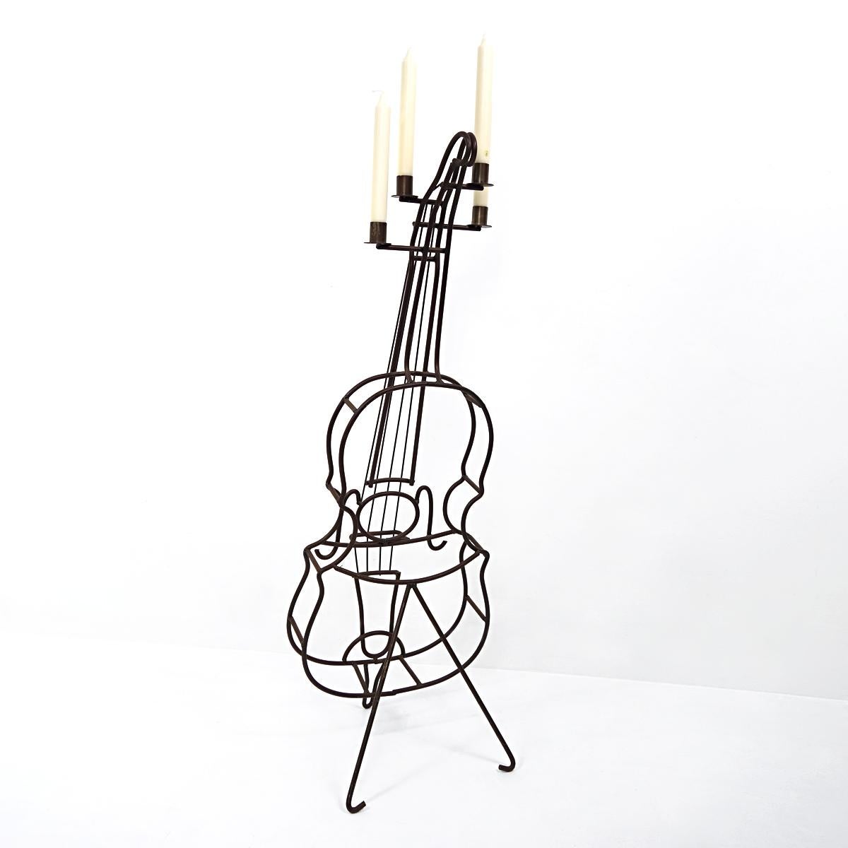 Large Mid-Century Modern Wire Steel Candle Holder in the Shape of a Cello For Sale 3