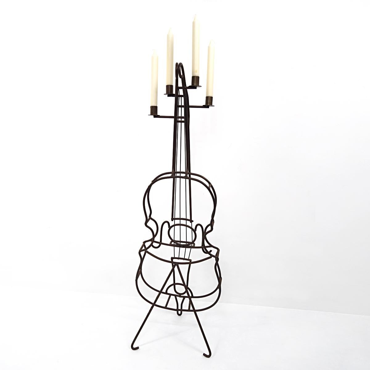 Large Mid-Century Modern Wire Steel Candle Holder in the Shape of a Cello For Sale 4