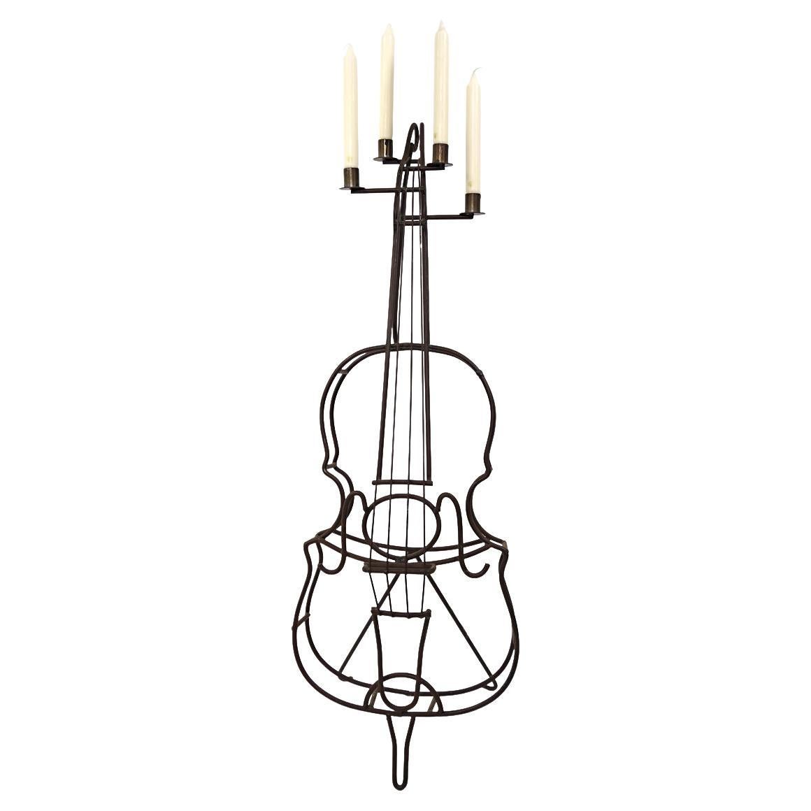 Large Mid-Century Modern Wire Steel Candle Holder in the Shape of a Cello For Sale