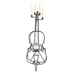 Large Mid-Century Modern Wire Steel Candle Holder in the Shape of a Cello