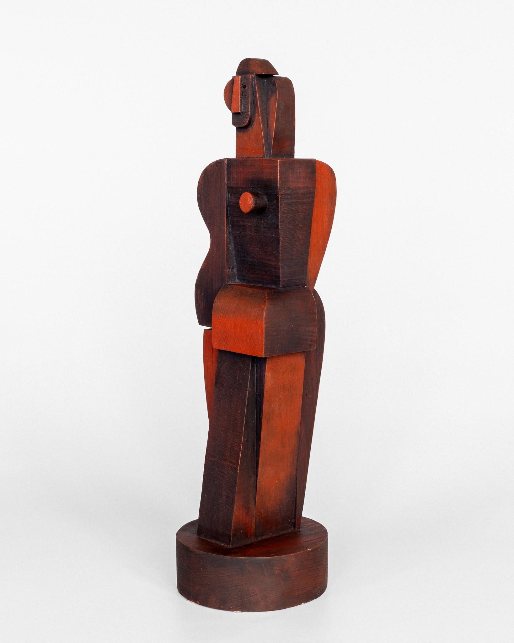 Large Mid-Century Modern Wooden Cubist Sculpture by Atelier Boulogne 1