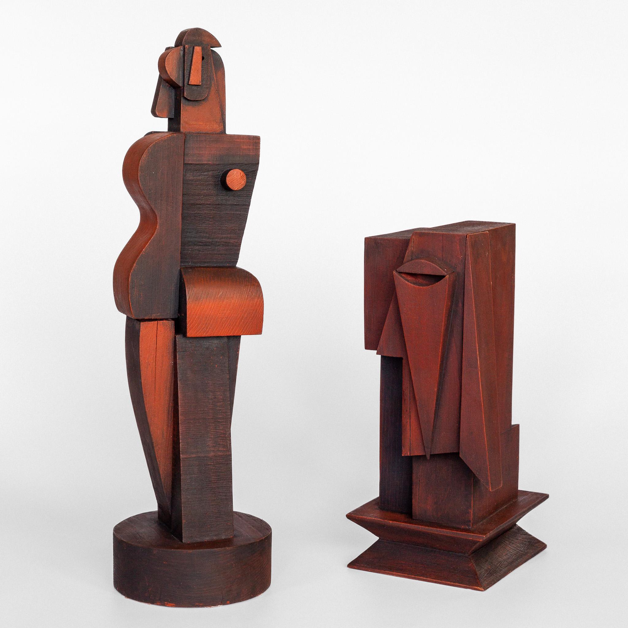 Large Mid-Century Modern Wooden Cubist Sculpture by Atelier Boulogne 2