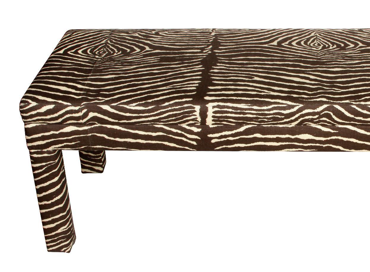 Large Mid-Century Modern Zebra Parsons Bench In Excellent Condition In Locust Valley, NY