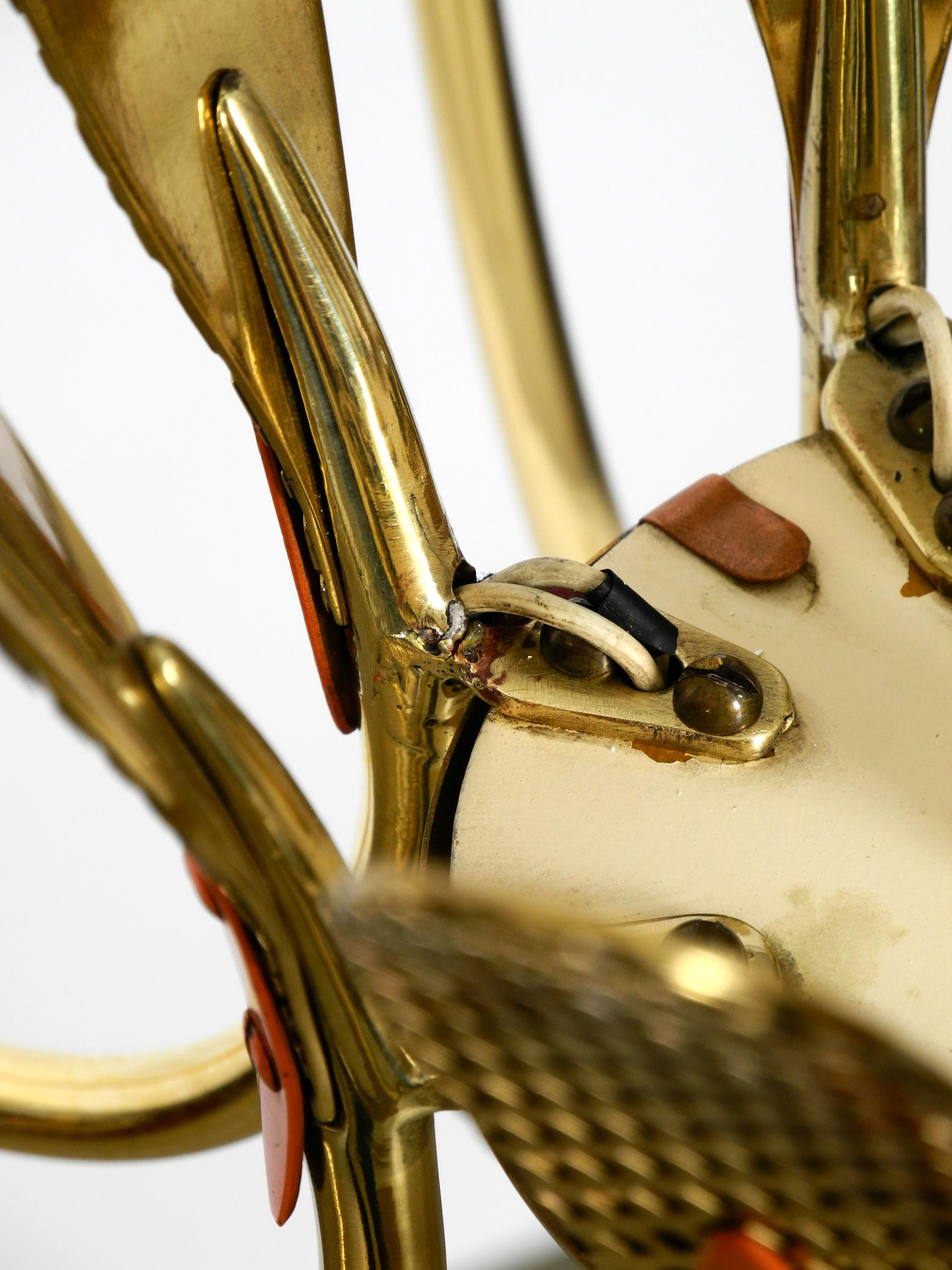 Large Mid-Century Modernist 8 Armed Sputnik Brass Chandelier with Metal Cones 4