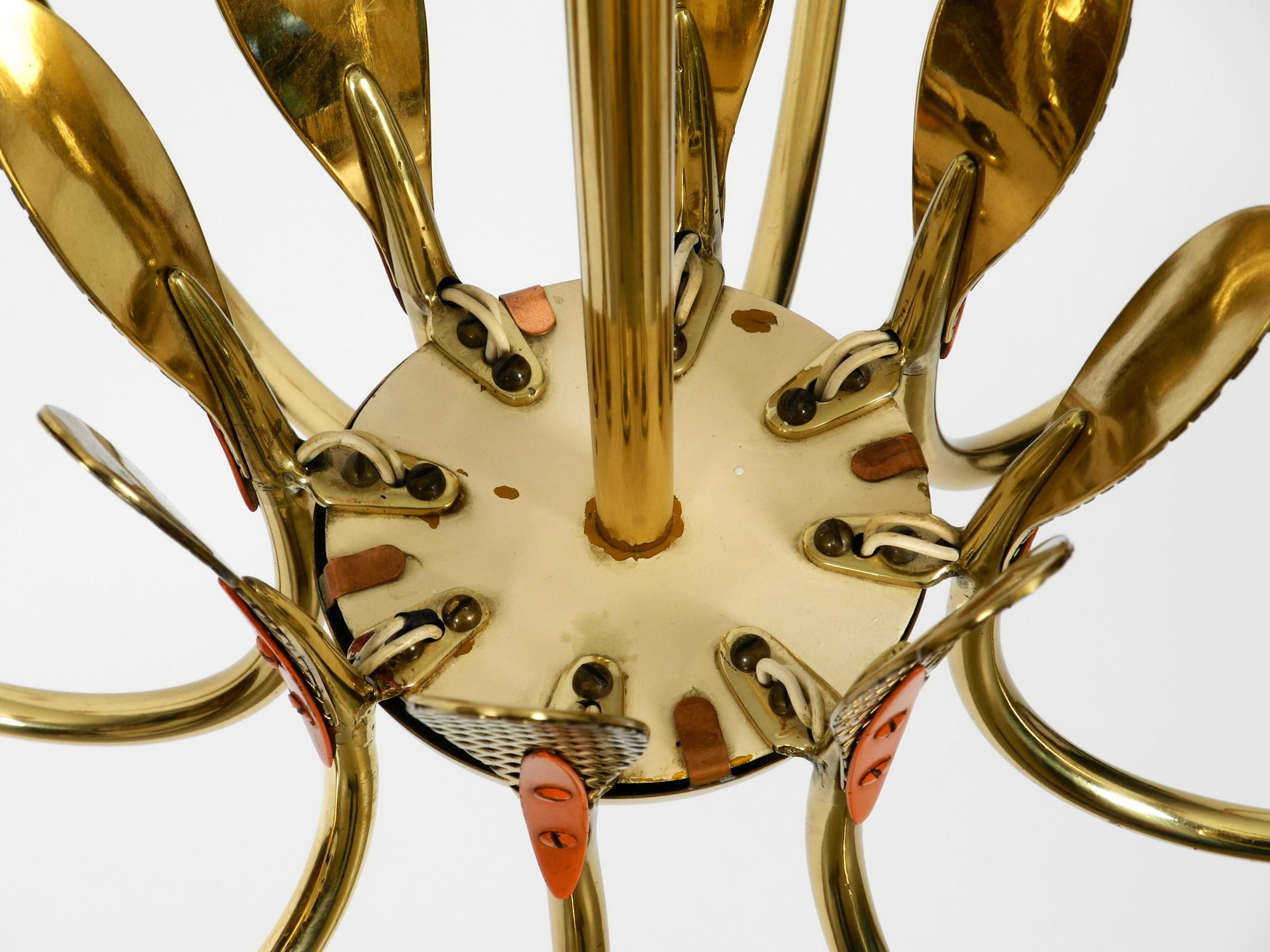 Large Mid-Century Modernist 8 Armed Sputnik Brass Chandelier with Metal Cones 1