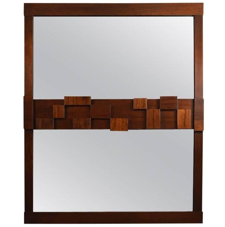 American Large Mid-Century Modernist Brutalist Double Mirror by Lane Furniture For Sale