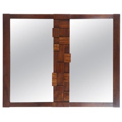 Vintage Large Mid-Century Modernist Brutalist Double Mirror by Lane Furniture