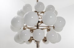 Large Mid-Century Modernist Chandelier with 30 Hand Blown Opaline Glass Globes