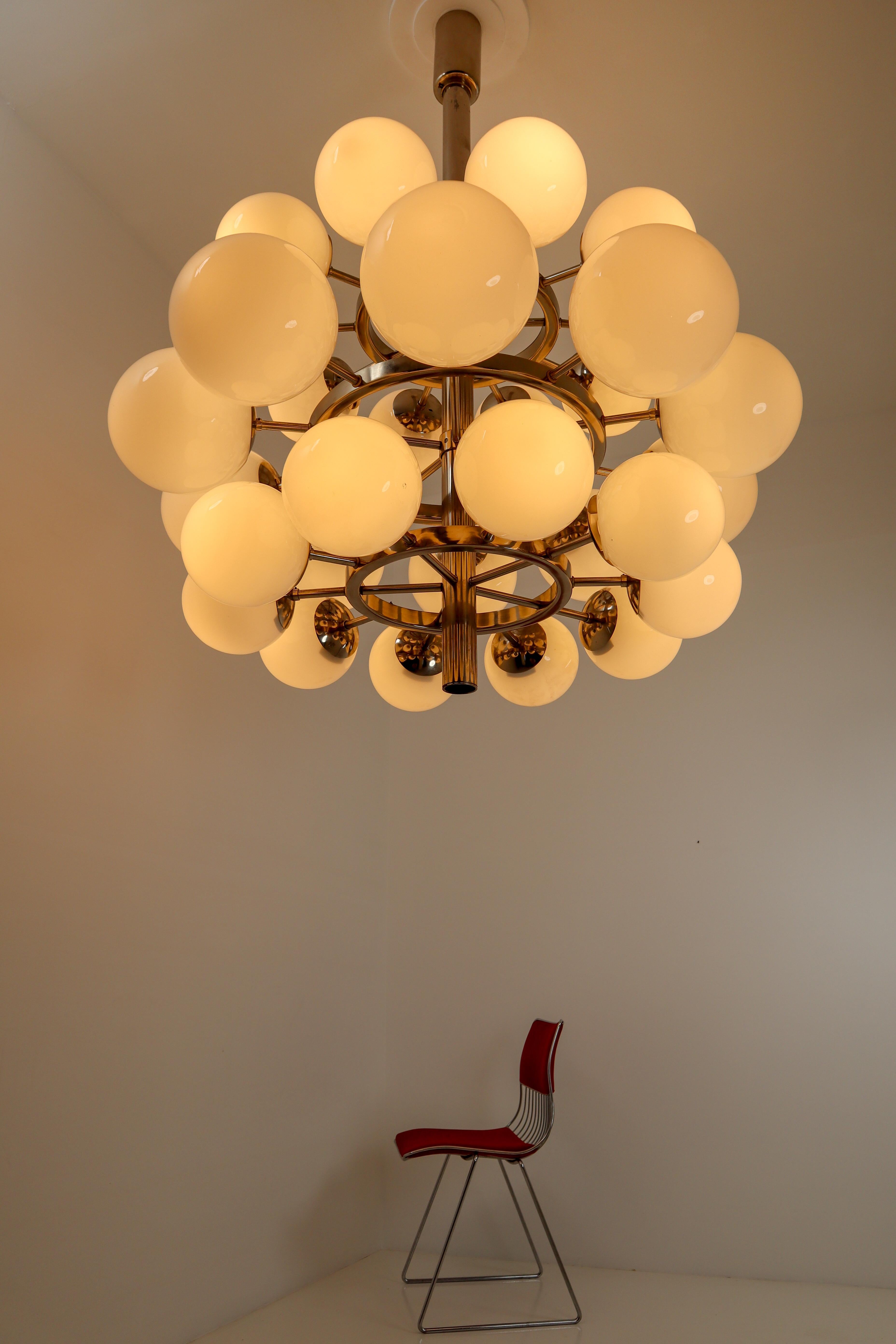 Large Mid-Century Modernist Chandelier with 30 Hand Blown Opaline Glass Globes 2