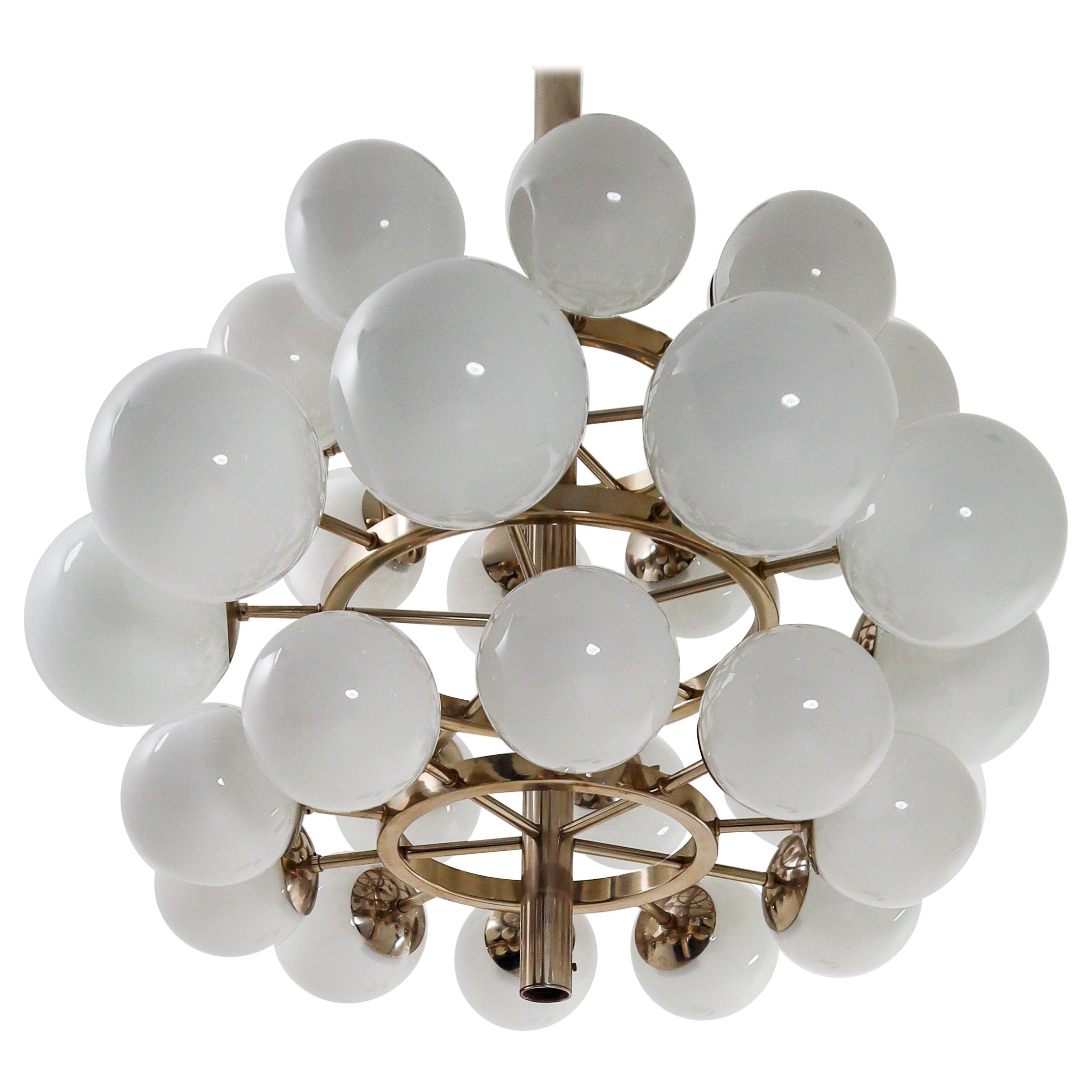 Large Mid-Century Modernist Chandelier with 30 Hand Blown Opaline Glass Globes