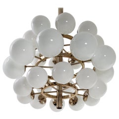 Large Mid-Century Modernist Chandelier with 30 Hand Blown Opaline Glass Globes