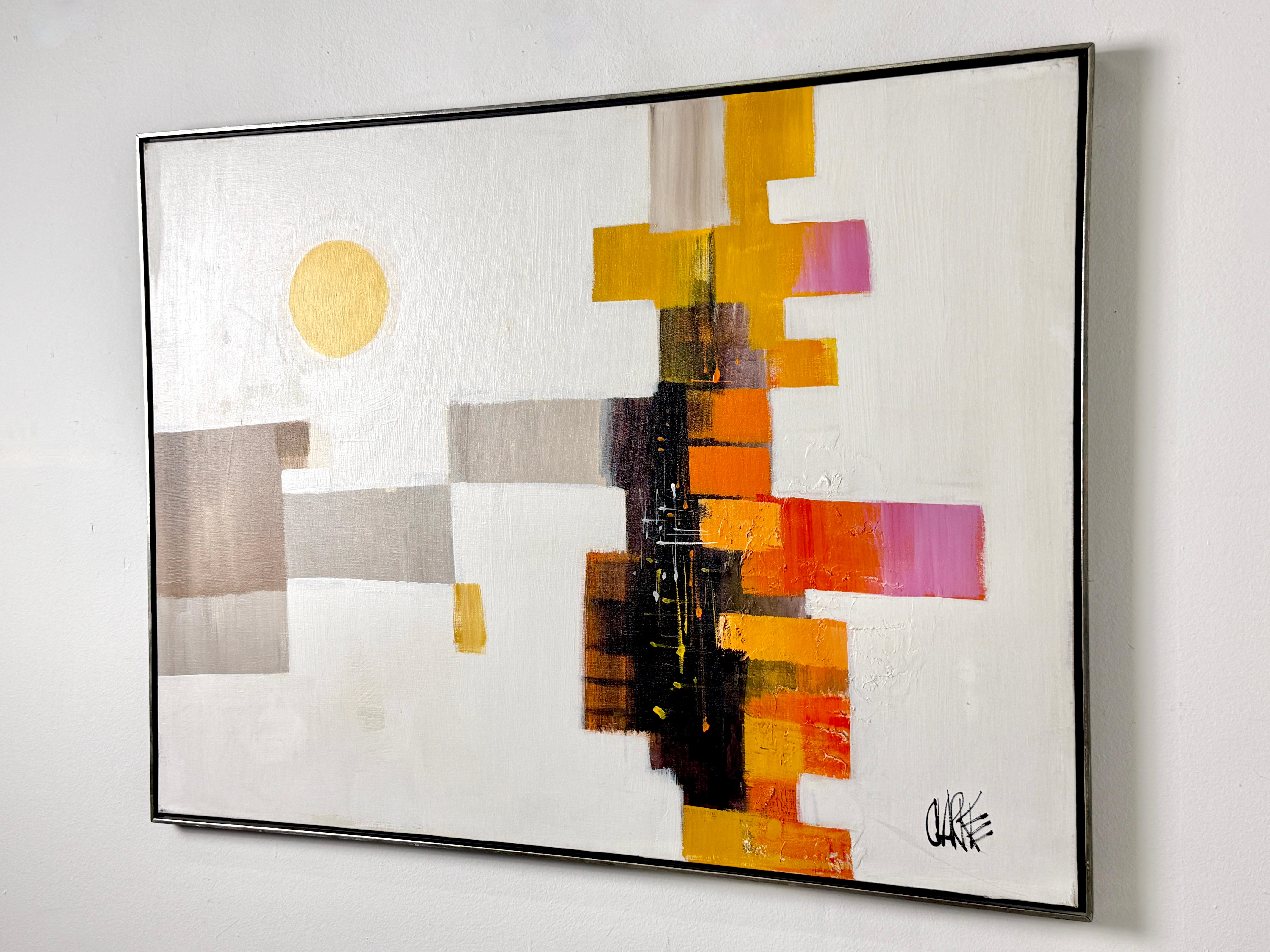 Große Mid Century Modernist bunte abstrakte Original Stadtbild Gemälde 1960er Jahre (20. Jahrhundert) im Angebot