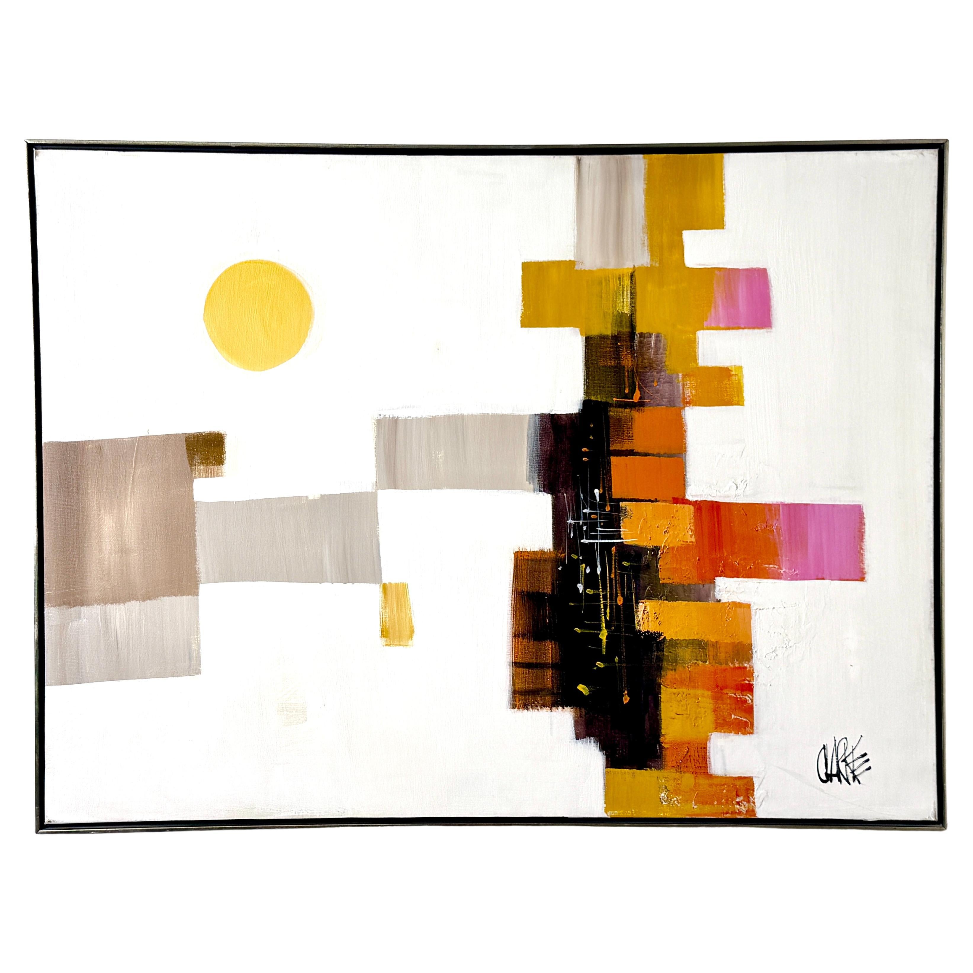 Große Mid Century Modernist bunte abstrakte Original Stadtbild Gemälde 1960er Jahre