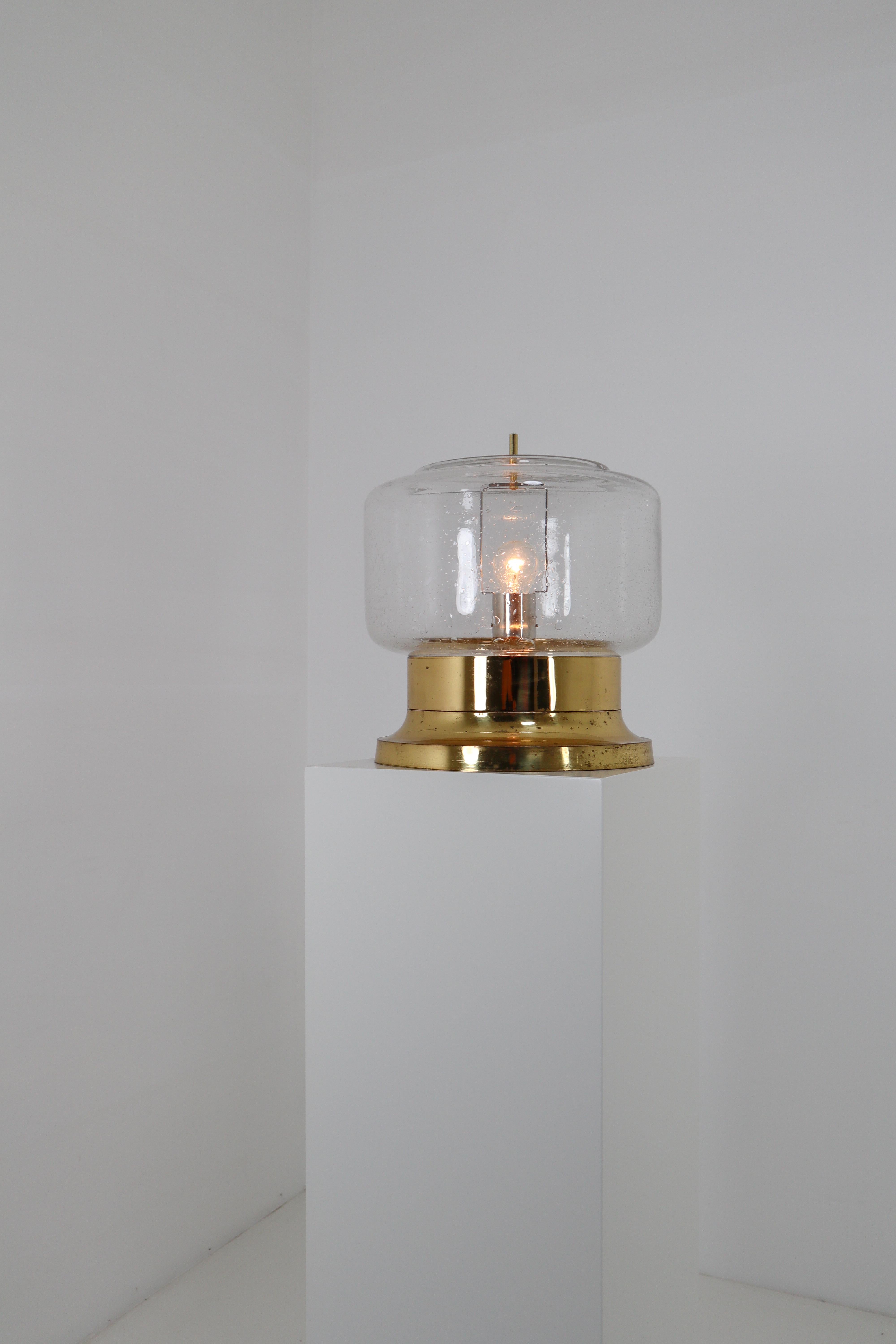 Austrian Large Mid-Century Modernist Hand-Blowed Glass and Brass Table Lamp, Austria 1960