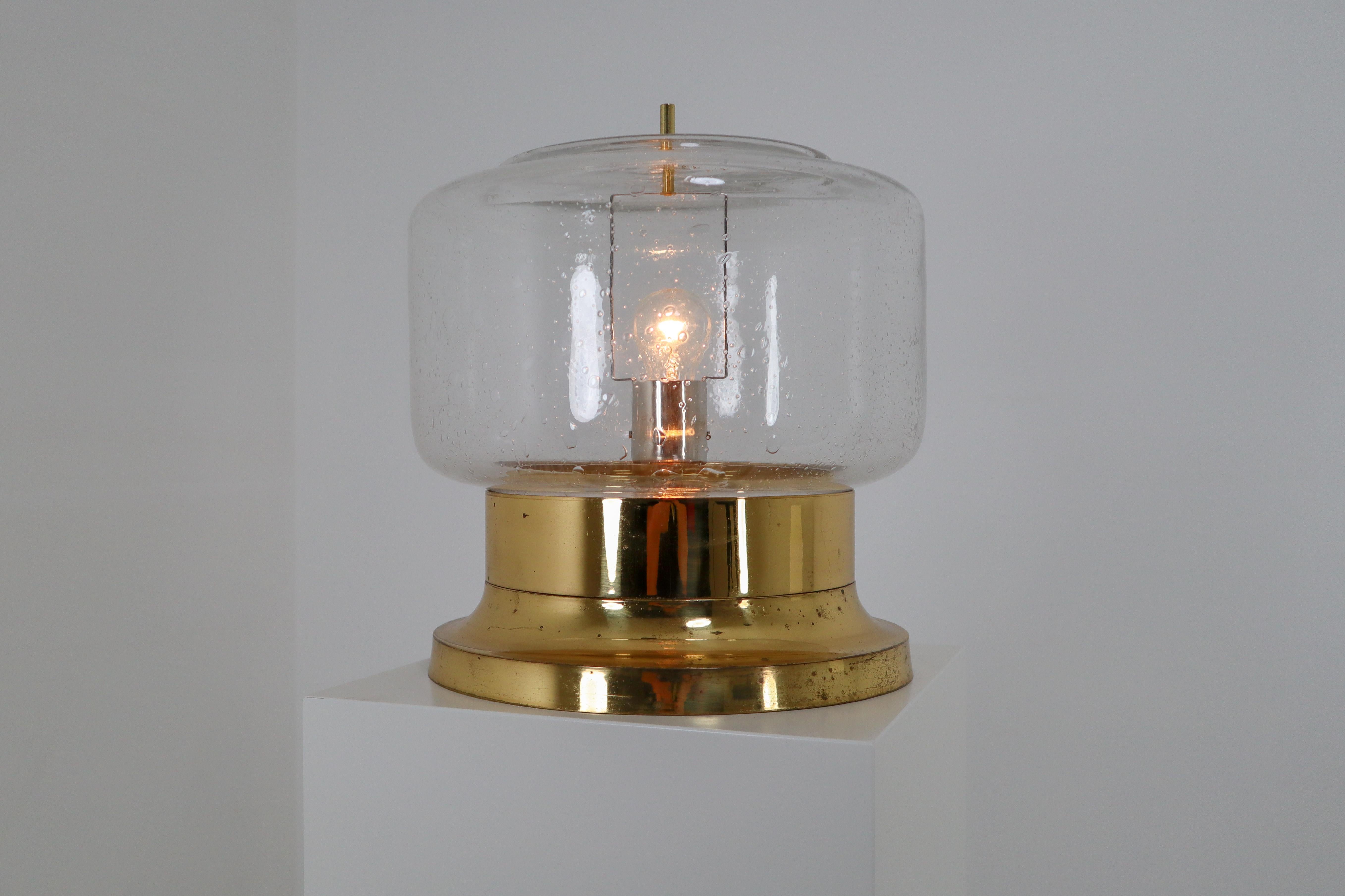 Large Mid-Century Modernist Hand-Blowed Glass and Brass Table Lamp, Austria 1960 1